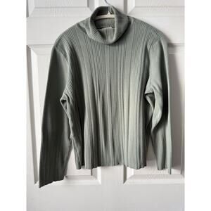 J Jill Ribbed Turtleneck Sweater Sage Green Olive 100% Cotton Knit Womens Large
